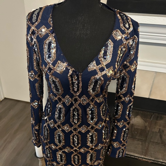 Fashion Nova Navy and Gold Long Sleeve Dress - Picture 3 of 7